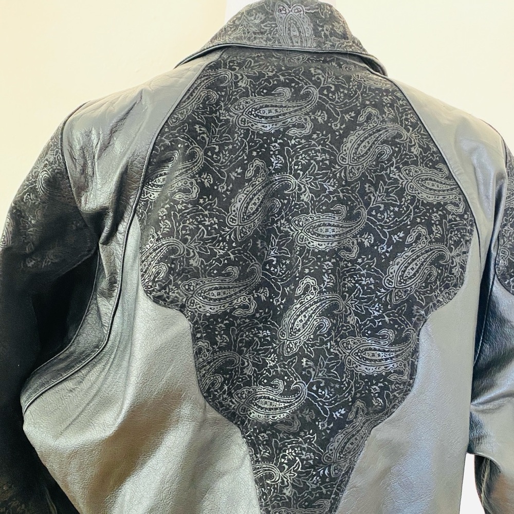 Vintage Wilson Leather Jacket Black XS Paisley Motorcycle Jacket 80’s 90’s Crop - Picture 8 of 16
